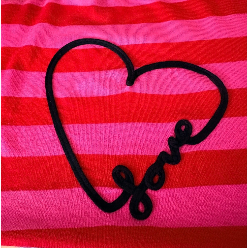 Marled Red & Pink Striped Sweater with Embroidered Raised Love Heart- Size M - Picture 3 of 6